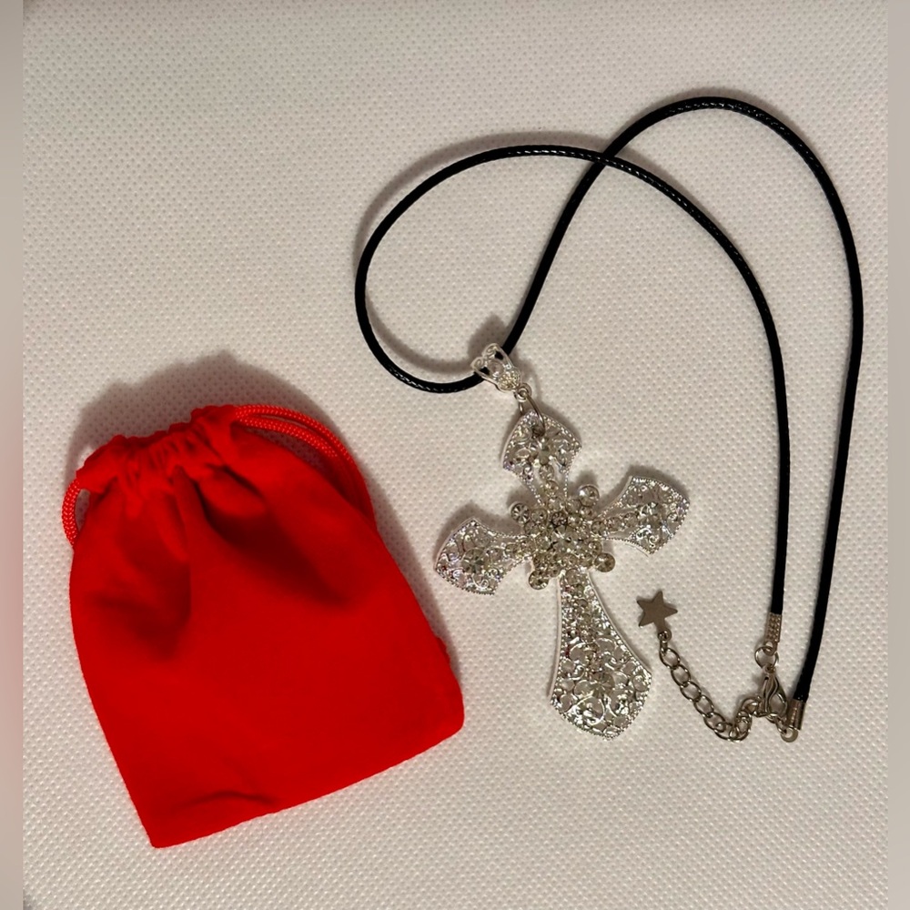 Gothic Cross Pendant on a Black Cord  Necklace Victorian Retro Vintage Style New